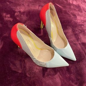 Red, green, blue heels